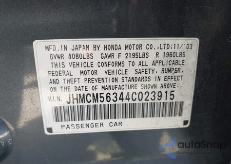 2004 Honda Accord 2.4 Lx z USA, uszkodzony, nr VIN JHMCM56344C023915